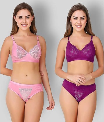 TCG Pack of 2 Cotton Lycra Women's Bra & Panty Set ( Multi Color )