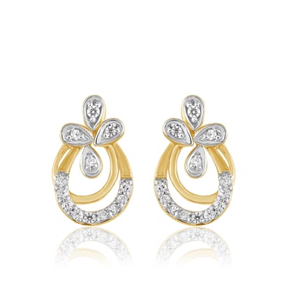 Senco Gold Flowery Golden Diamond Studs (2 gram / 0.12 Ct / HI-SI / 14K Yellow Gold)