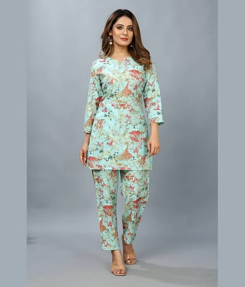 SARRAS Women Printed Kurta With Trousers Co-Ord Set ( Blue )