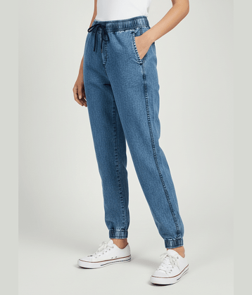 plounge Women Denim Cargos Trousers ( Blue )