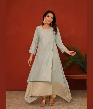 AMIRA'S INDIAN ETHNICWEAR Pack of 1 Rayon Printed Asymmetrical Women's Kurti - ( Aqua Blue )