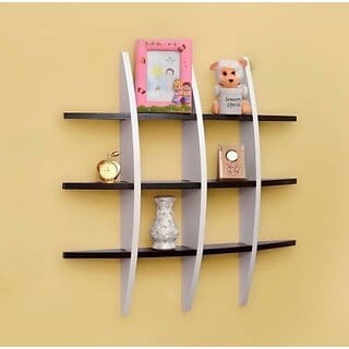 Onlinecraft Showpiece Wall Decor Wooden Wall Shelf (Number Of Shelves - 12, Black, White)