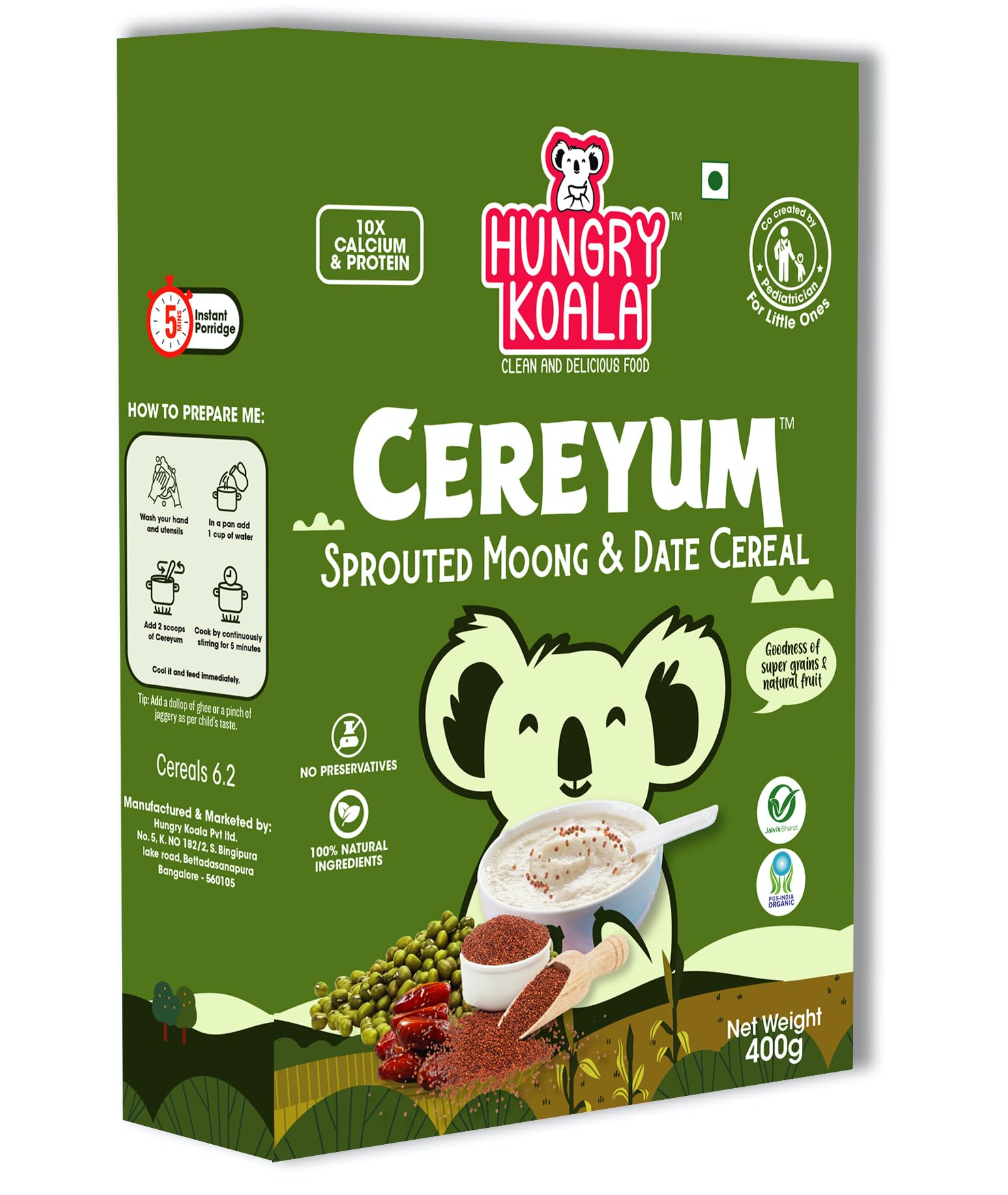 HUNGRY KOALA Sprouted Moong & Dates Cereal Made For Kids To Grow Healthy Made With Natural Ingredients No Preservative Or Additives Or Maida