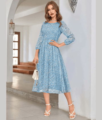 kedar fab Georgette Printed Midi Women's Fit & Flare Dress - Blue ( Pack of 1 )