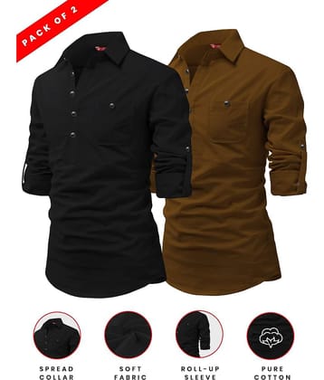 Yugnik Blue Cotton Men's Shirt Style Kurta ( Pack of 2 )