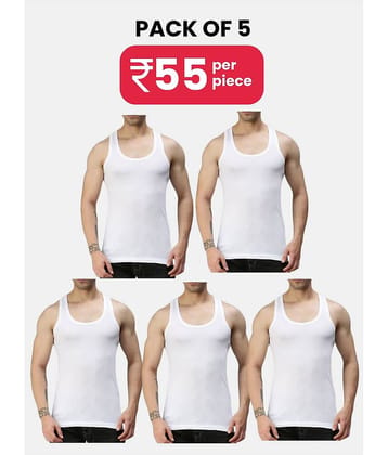 Paryag Pack of 5 Cotton Blend Tank For Men ( White )