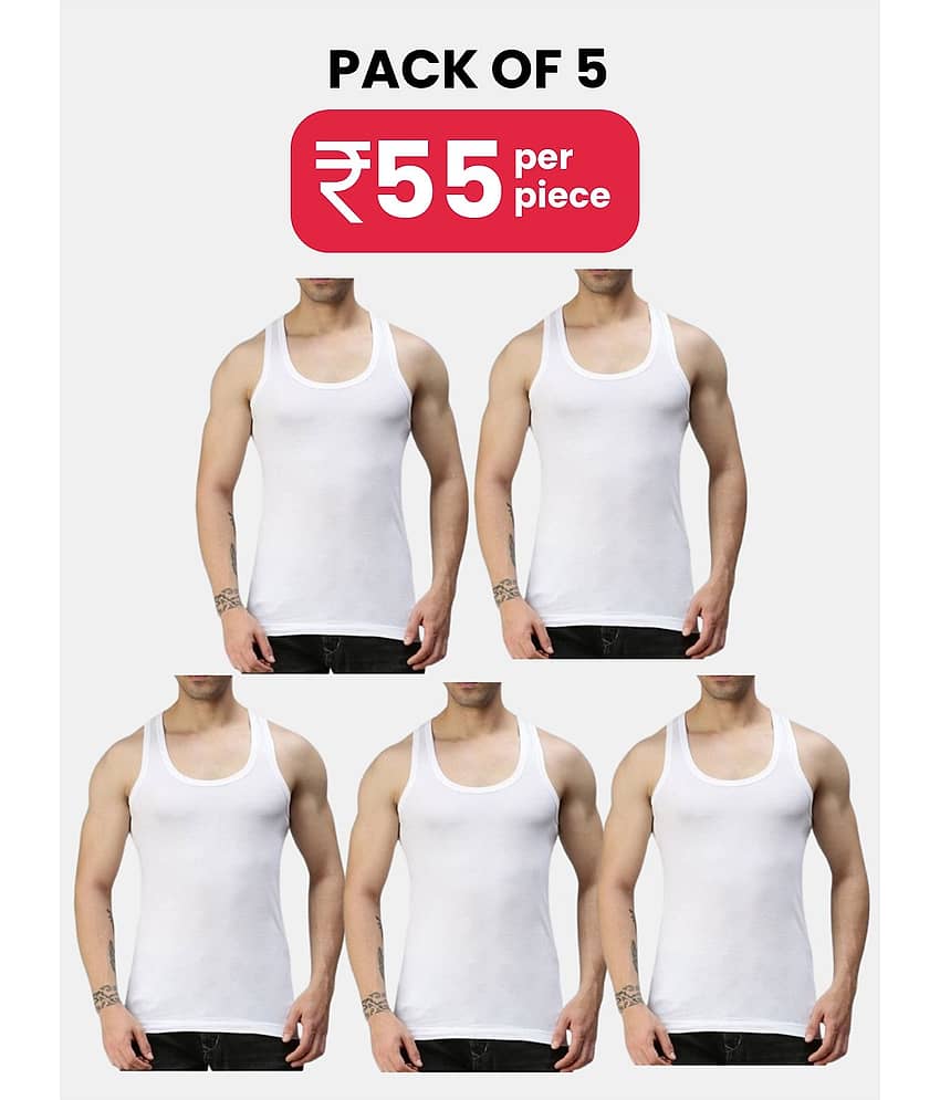 Paryag Pack of 5 Cotton Blend Tank For Men ( White )