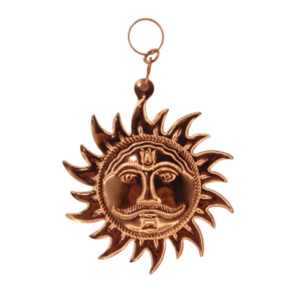 MAYAPURI Surya Dev/Sun Wall Door Hanging Metal Yantra for Vastu & Positive Energy Decorative & Good Luck, Copper Finish, Size: 4�4 inch (Pack of 1) - Pooja Needs | Buy online on ZillyBuy