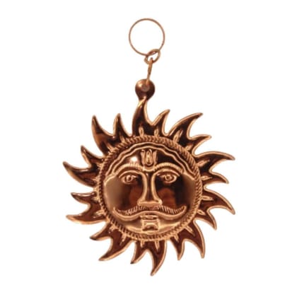 MAYAPURI Surya Dev/Sun Wall Door Hanging Metal Yantra for Vastu & Positive Energy Decorative & Good Luck, Copper Finish, Size: 4�4 inch (Pack of 1)