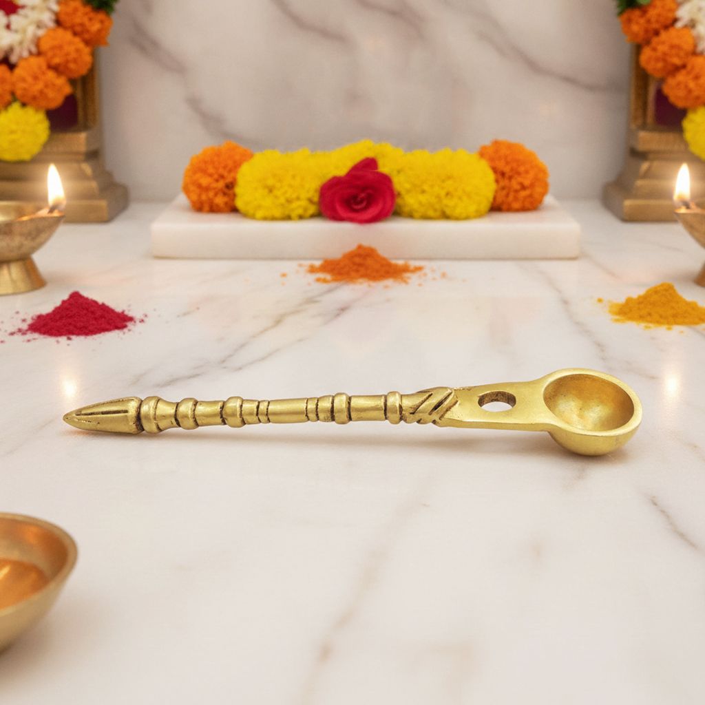Brass Ghee Spoon for Pooja & Kitchen Use, Height : 0.5 Inch (BSMAS1944 C) - Pooja Needs | Buy online on ZillyBuy