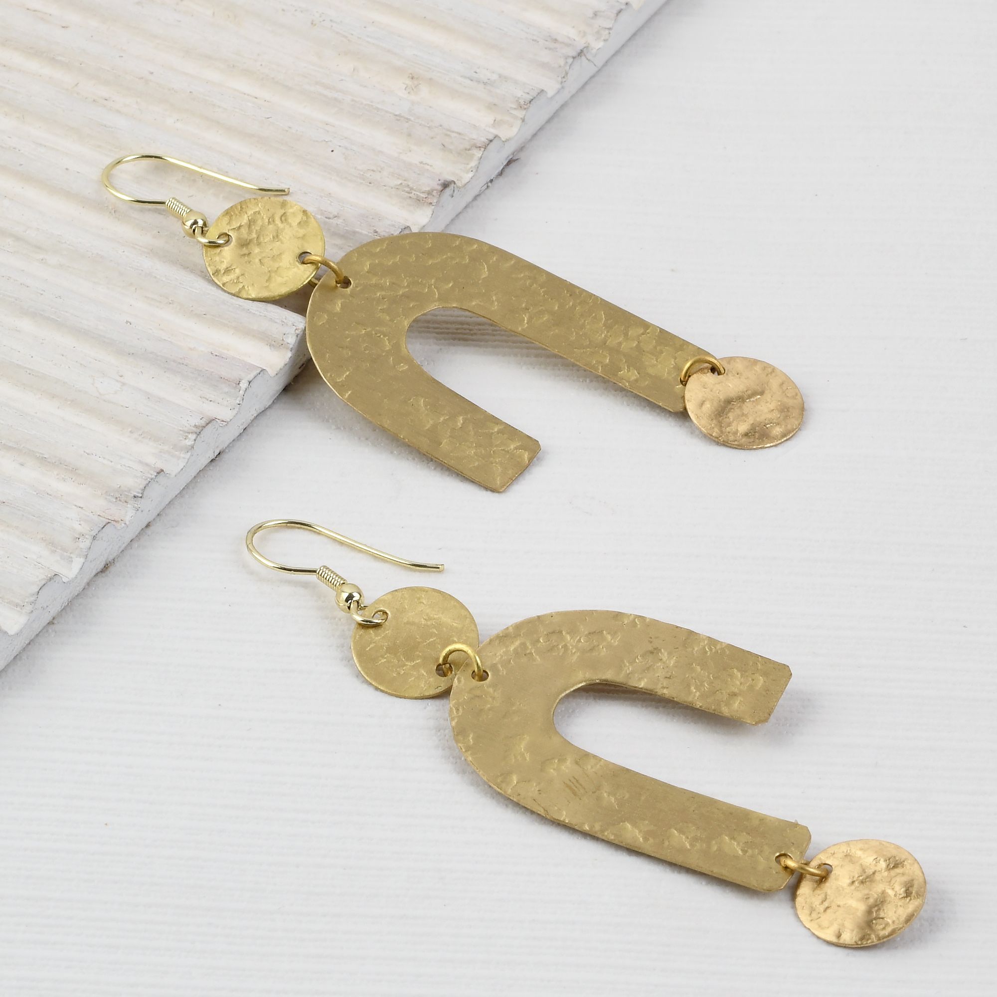 Handcrafted Brass U Shaped Textured Earring