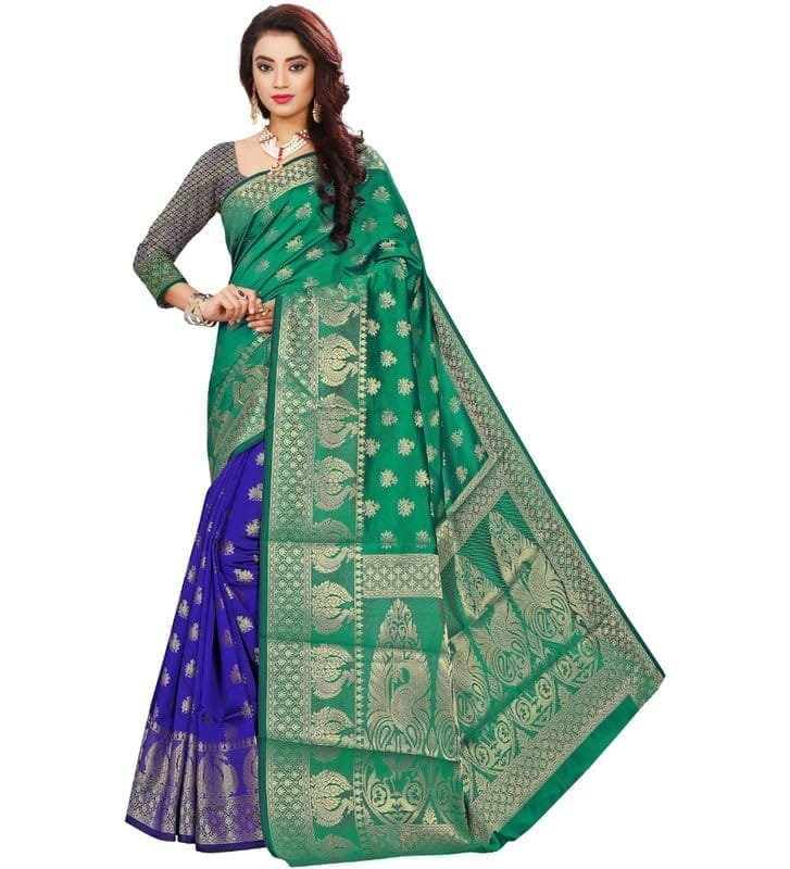 Women's Jacquard Woven Saree With Unstitched Blouse 5.5Mtr (Green)-PID54749