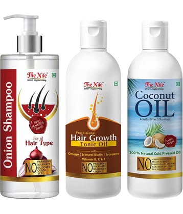 The Nile Red Onion Shampoo 200 ML + Hair Tonic 100 ML + Coconut Oil 100 ML  Shampoo 400 mL Pack of 3
