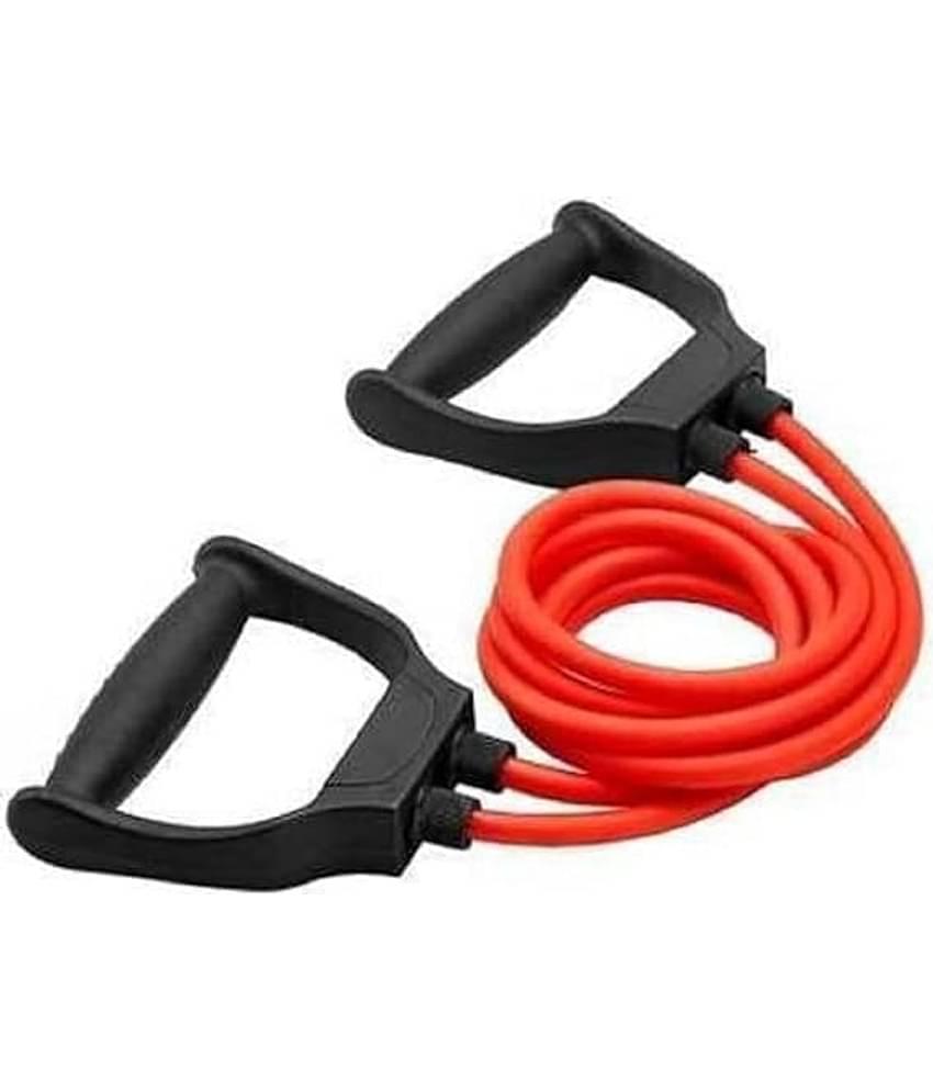 Double Toning Tube Heavy Quality Pull Rope Elastic Rubber Exercise Band for Stretching, Home Gym and Toning with Heavy Quality Grip D Shaped Handles for Men and Women, Red Pack of 1