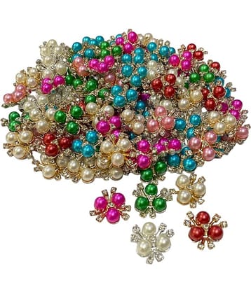 PRANSUNITA Flat Back Zarkan Rhinestone Flower Shape Buttons for Brooches, Jewelry Making, Dresses, Scrapbooking DIY Crafts, Radha Krishna Decoration – Size 20 mm – (Multi)