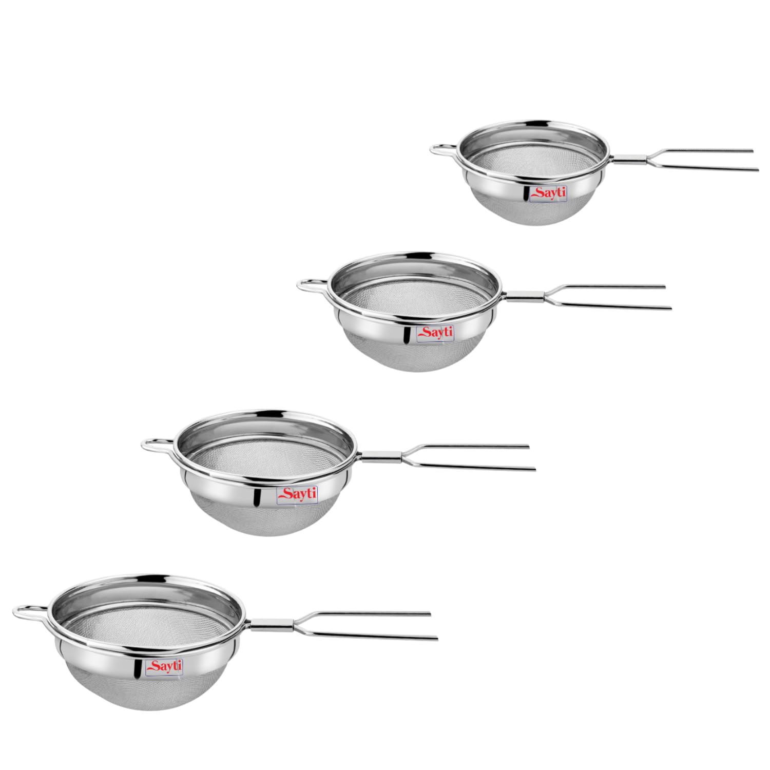 RK Sayti Stainless Steel Round Strainer Set, 304 Grade Single Mesh, Premium Polish, 4 Sizes (S/M/L/XL)