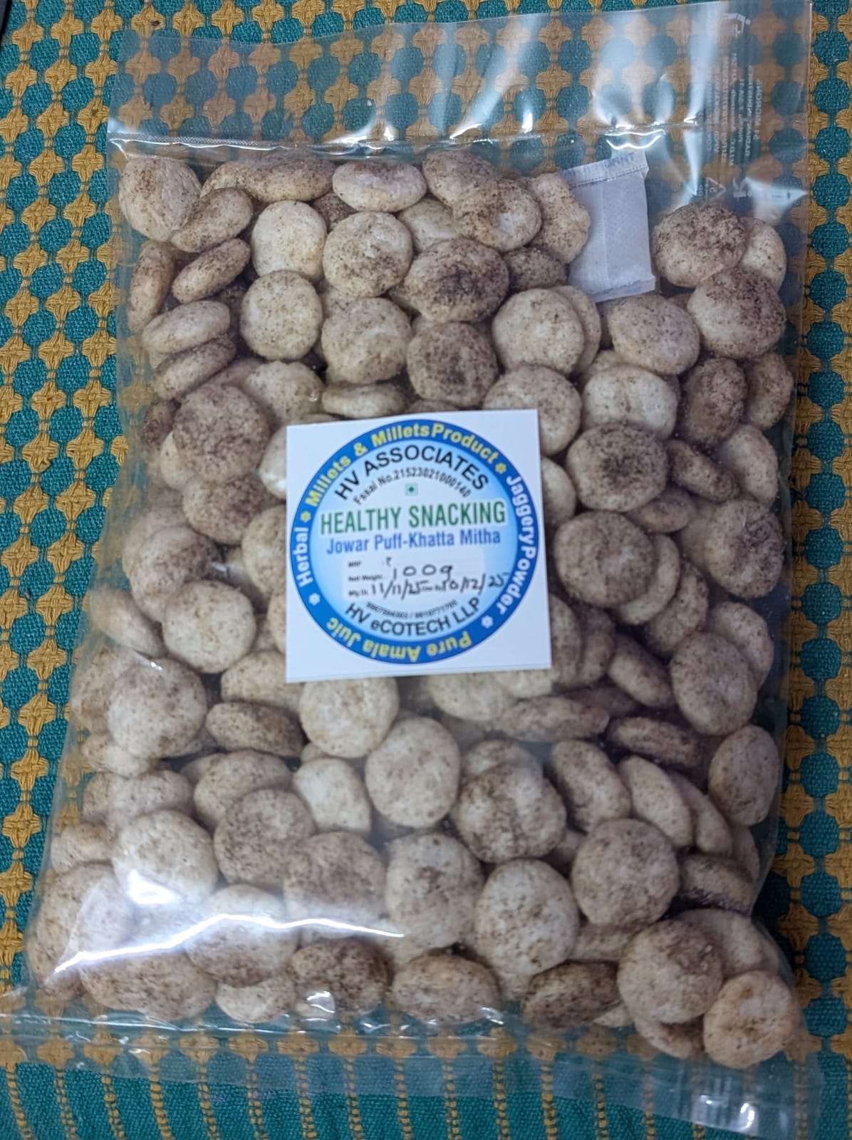 Hv Associates Jowar Puff - Khatta Mitha (250G) | Healthy Roasted Sorghum Snack | Sweet & Sour Tangy Flavour | Light & Crispy Namkeen