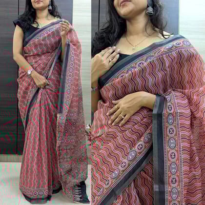 modal silk-Digital printed saree Azrakh print.