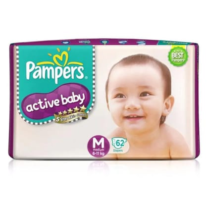 Pampers Active Baby 5 Star Skin Comfort Medium 6-11 kg, 62 Diapers