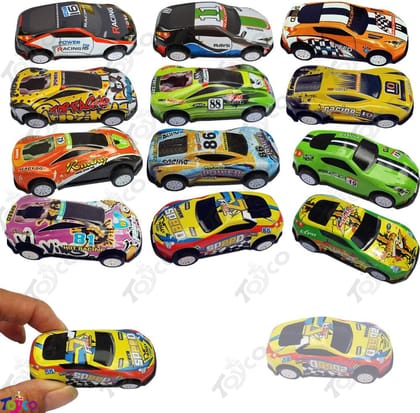 TOYCO Pack of 12 Alloy Metal Pull Back Mini Racing Cars | Pull Back and Go Die-Cast Vehicles for Kids | Durable, Unbreakable, Smooth Edge Toy | Ideal Gift Set for Boys & Girls Age 3+ (Multicolor)