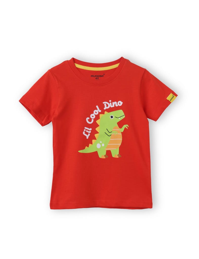 Trendy Kids Boys T shirt Cotton Fiery Red lil Cool Dino 2025 at ShopCircuit | ONDC