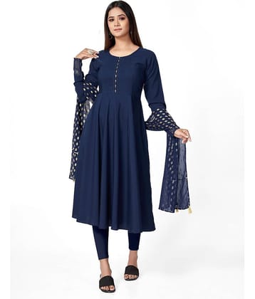 JULEE Women's Crepe Embellished Anarkali Kurti with Dupatta - ( Blue )