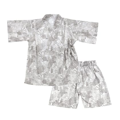SMOKY GREY CORAL KIMONO SHORTS SET-AGE : 1-2 YEARS