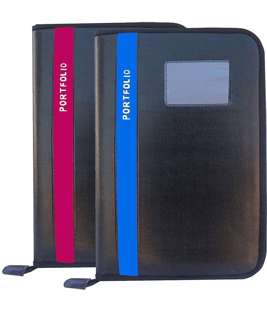 Kopila PORTFOLIO File Folder,Faux Leather  Professional Look, 20 leafs,Certificate, Documents Holder FS/A4 Size (Set Of 2, Sky Blue & Cherry)
