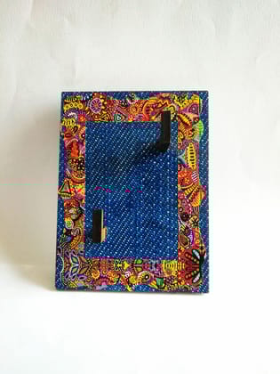 KEY HOLDER - RECTANGLE BLUE DENIM BASE WITH WHEN COLORS SPEAK ARTWORK FRAME