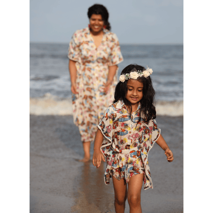 Kaftan Shirt Dress with belt | Mermaid White-1-2 Years