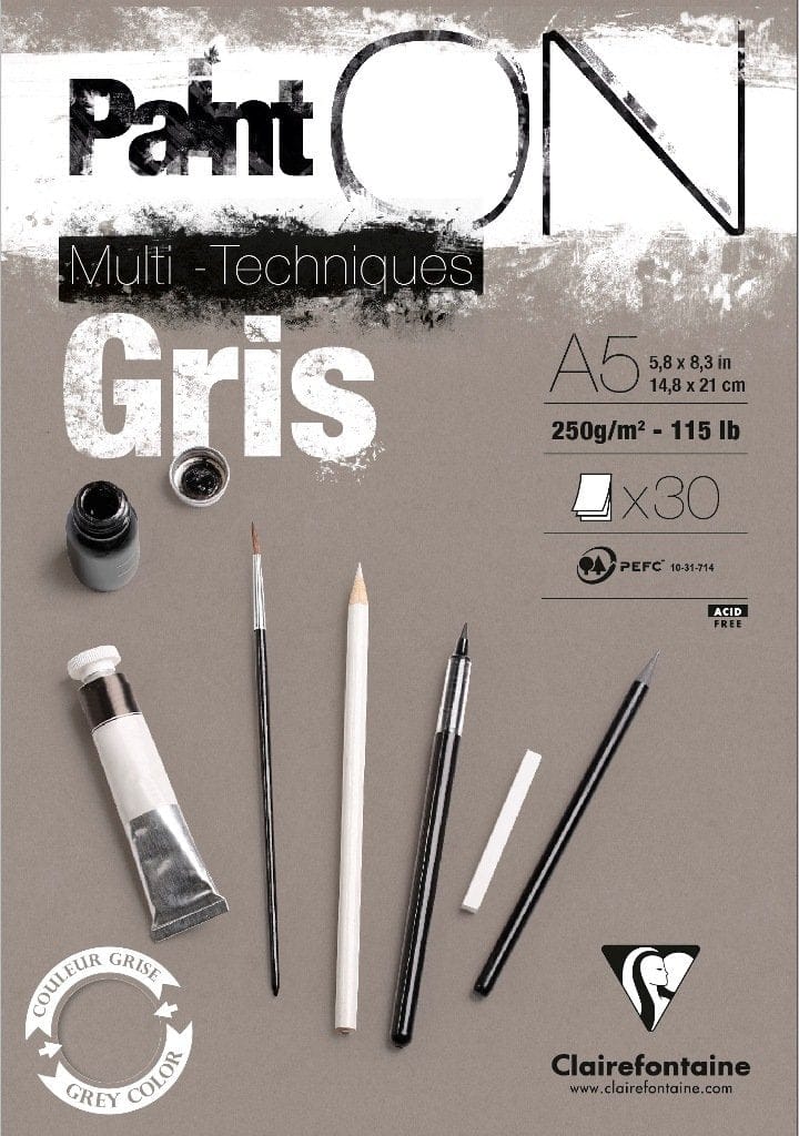 Clairefontaine Fine Art Paint'On Grey 250g Pad-A5