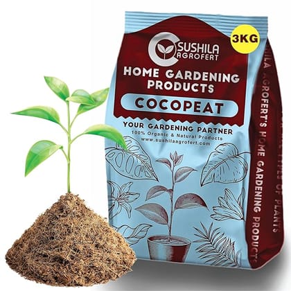 Sushila Agrofert Cocopeat with Vermicompost Added for Plants 3kg Gardening Soil Ready to Use Powder Best for Hydroponic Indoor Outdoor Coco Pit Plants Cocopeat Powder for Plants Home Garden Coco Coir