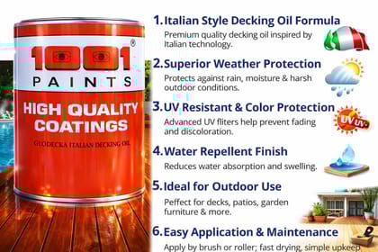 1001 Glodecka Italian Decking Oil St | Premium Wood Protection Oil | UV & Water Resistant | For Outdoor Wooden Decks, Floors & Furniture, Long-Lasting for Hardwood Surfaces - 1 Ltr 1001 Glodecka Italian Decking Oil St | Premium Wood Protection Oil | UV & Water Resistant | For Outdoor Wooden Decks, Floors & Furniture, Long-Lasting for Hardwood Surfaces - 1 Ltr