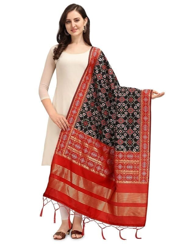 Women's Silk Pure weaving Work Duppatta (Black, Leangth: 2-2.3 Mtrs)-PID44889