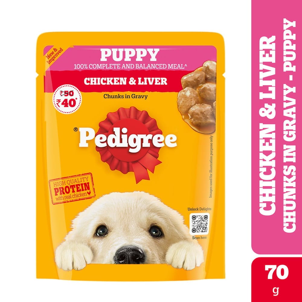 Pedigree Chicken &amp; Liver Chunks in Gravy Puppy Wet Dog Food 70g