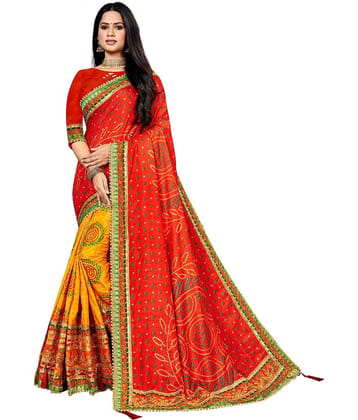 Rangtulika Ethnics Silk Blend Printed Bandhani Sarees With Unstitched Blouse Piece ( Multicolor 3 )