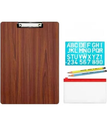 Posshe Unisex Kids Exam Pad with Pencil Kit ,2 Pencil and Stencil Combo (Set of 4, Brown)