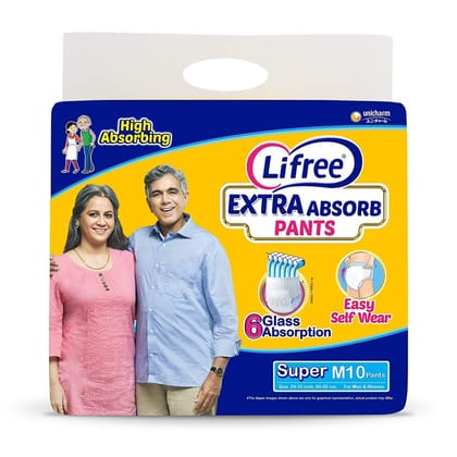 Lifree Extra Absorbent Adult Diaper Pants Medium, 10 Pcs