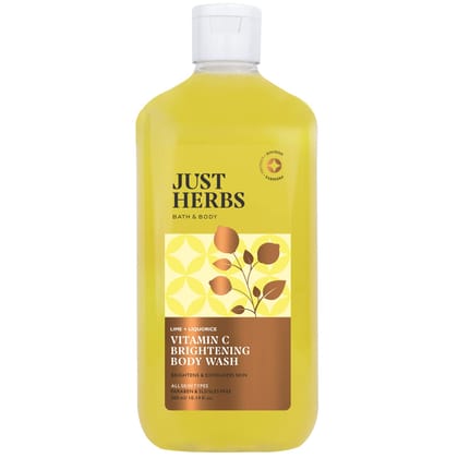 Just Herbs Vitamin C Brightening Body Wash with Lime and Liquorice for Men & Women | Hydrates Skin, Reduces Hyperpigmentation & Maintains pH Level | Suits All Skin Types- 300 ml Just Herbs Vitamin C Brightening Body Wash with Lime and Liquorice for Men &