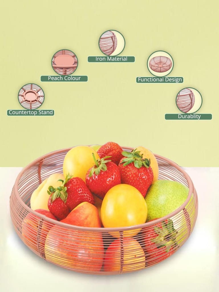 Market99 Metal Wire Countertop Fruit Bowl, Basket Holder Stand, For Home & Kitchen, Peach Colour, Iron