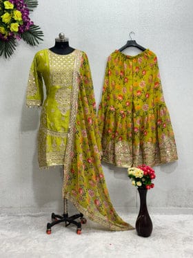 Designer Party Wear Top Bottom And Dupatta With Fancy Lace Designer Party Wear Top Bottom And Dupatta With Fancy Lace