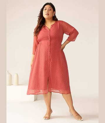 Janasya Women Chiffon Self Design A-line Dress ( Mauve )