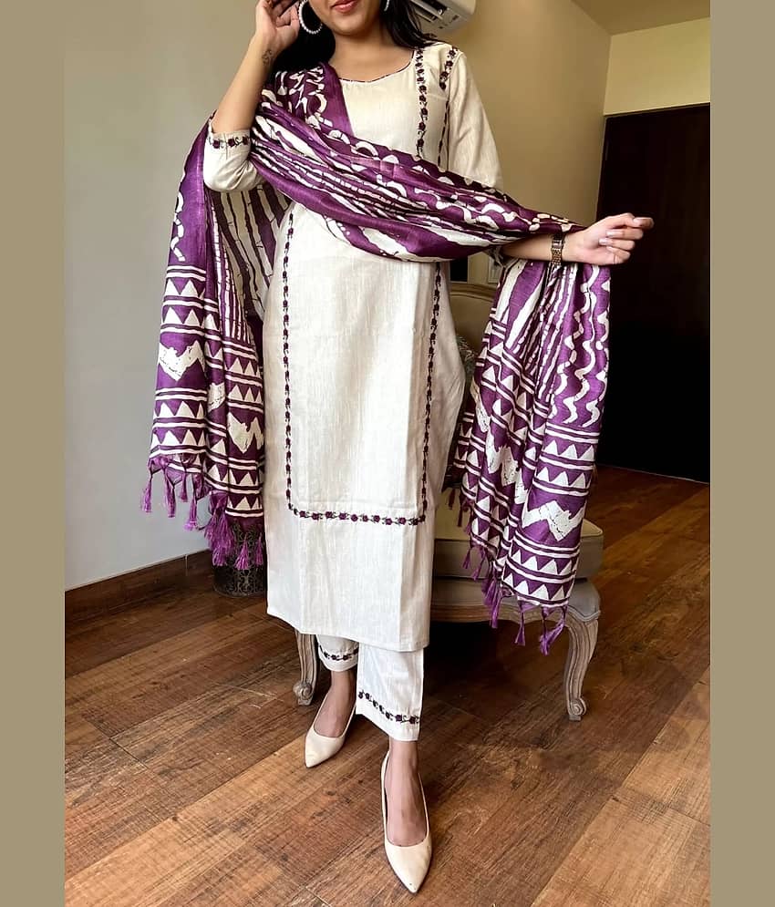 Royal Export Cotton Embroidered Kurti With Pants Women's Stitched Salwar Suit - Purple ( Pack of 1 )