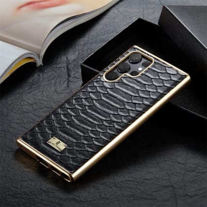 Jet Black Gold Plated Premium Leather Luxury Case-Samsung Galaxy S22 Plus