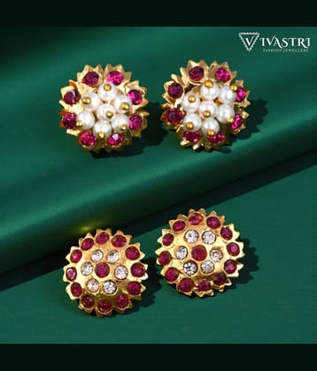 VIVASTRI Golden Stud Earrings ( Pack of 2 )