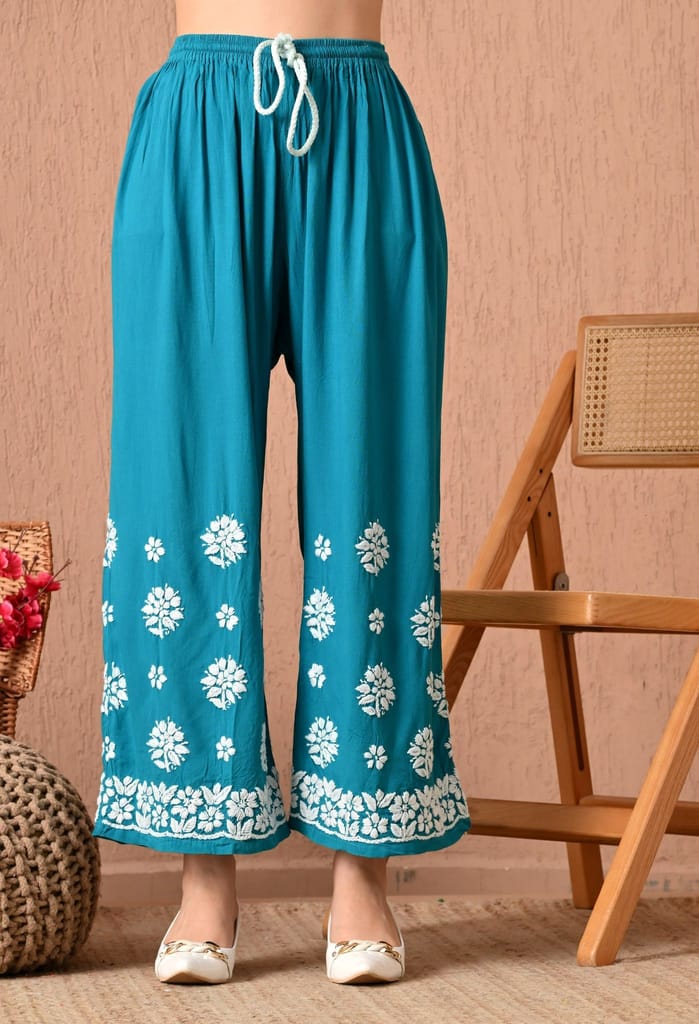 Hand Embroidered Chikankari 3d Work Plazo Set