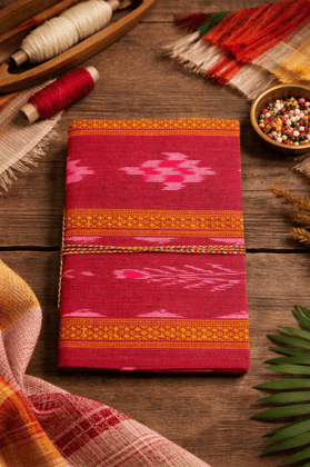 Bivabari Handmade Ikat Fabric Notebook | Red | 50 Pages | Hand-Made Paper, Traditional Craft | Journaling & Gifting
