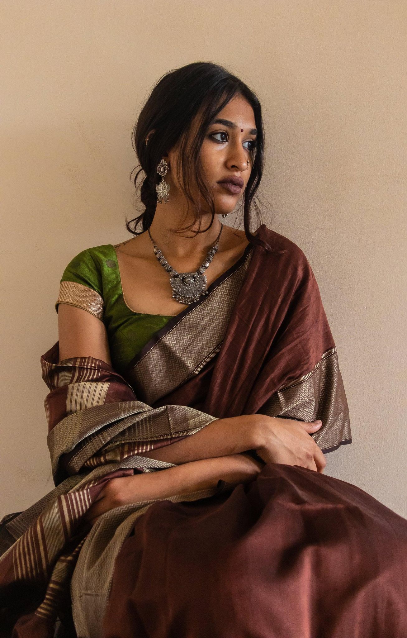Maheswari Handloom saree - Seher - brown zari