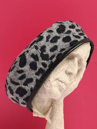 Black & Grey Animal Textured Faux Fur Beret Hat-Hat