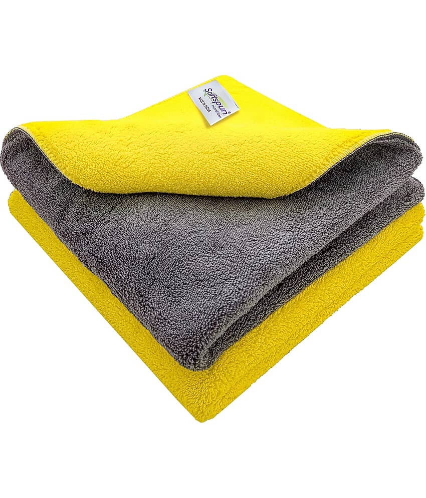 SOFTSPUN 900 GSM, Microfiber Double Layered Cloth 40x40 Cms 2 Piece Towel Set, Extra Thick Microfiber Cleaning Cloths Perfect for  Home, Kitchen, Cars, Furniture and More.